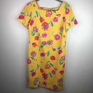 Evan Picone Yellow Floral Summer Dress Size 12